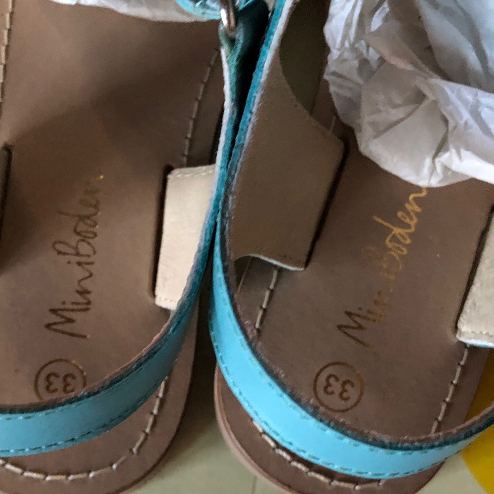 Mini Boden Blue Sandals Raffia Yellow Lion Appliqué - Picture 5 of 8